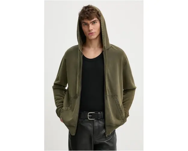 ZADIG&VOLTAIRE hanorac de bumbac barbati, culoarea verde, cu gluga, neted, JMSS00263