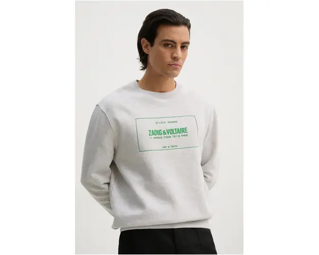 ZADIG&VOLTAIRE bluza barbati, culoarea gri, cu imprimeu, JMSS00260