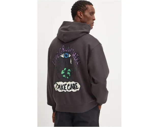 Champion bluza barbati, culoarea gri, cu gluga, cu imprimeu, 220426