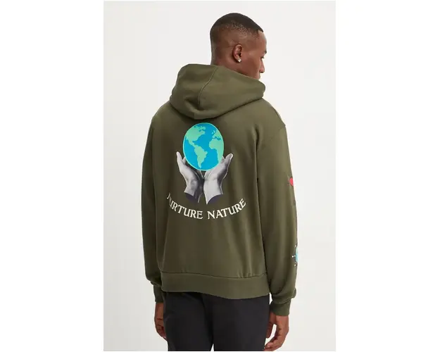 Champion bluza barbati, culoarea verde, cu gluga, cu imprimeu, 220426