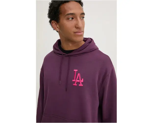 New Era bluza LOS ANGELES DODGERS barbati, culoarea bordo, cu gluga, cu imprimeu, 60564750