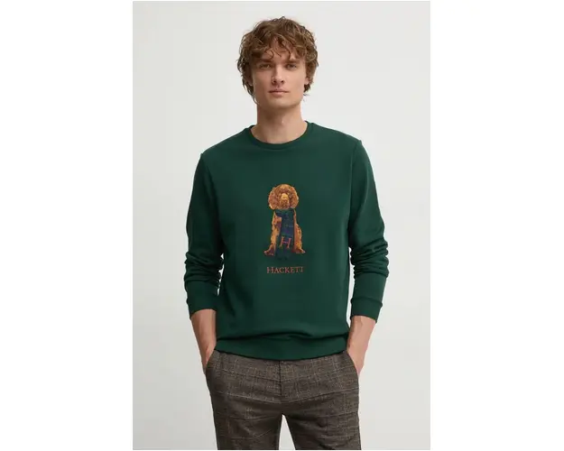 Hackett London hanorac de bumbac barbati, culoarea verde, cu imprimeu, HM581285