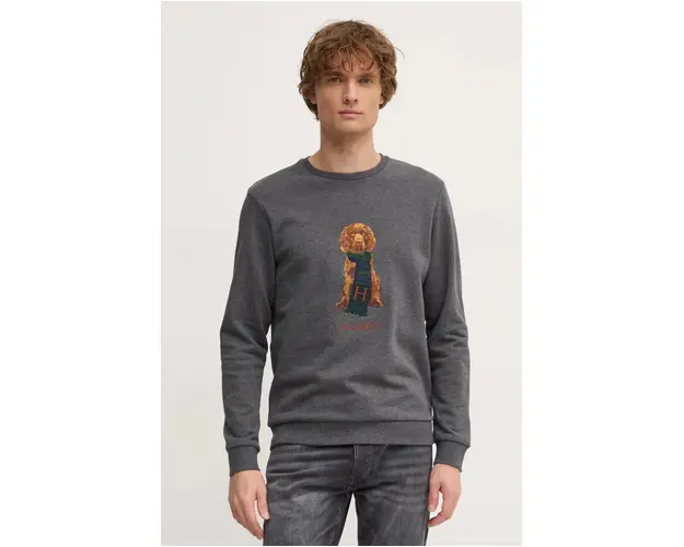 Hackett London hanorac de bumbac barbati, culoarea gri, cu imprimeu, HM581285