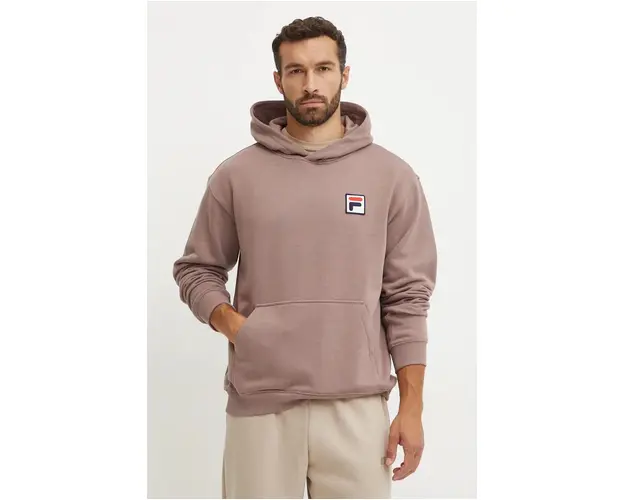 Fila bluza Borgholm barbati, culoarea maro, cu gluga, neted, FAU0148