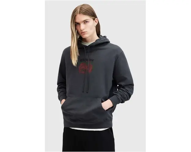 AllSaints hanorac de bumbac MELROSE barbati, culoarea gri, cu gluga, cu imprimeu, M007NB