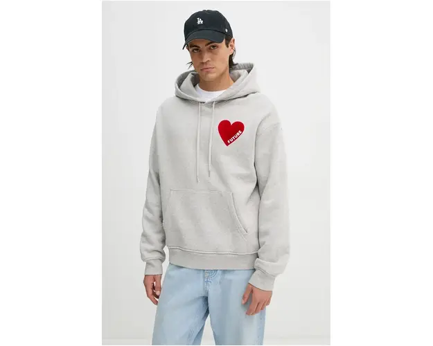 FROM FUTURE hanorac de bumbac barbati, culoarea gri, cu gluga, neted, MSW01121