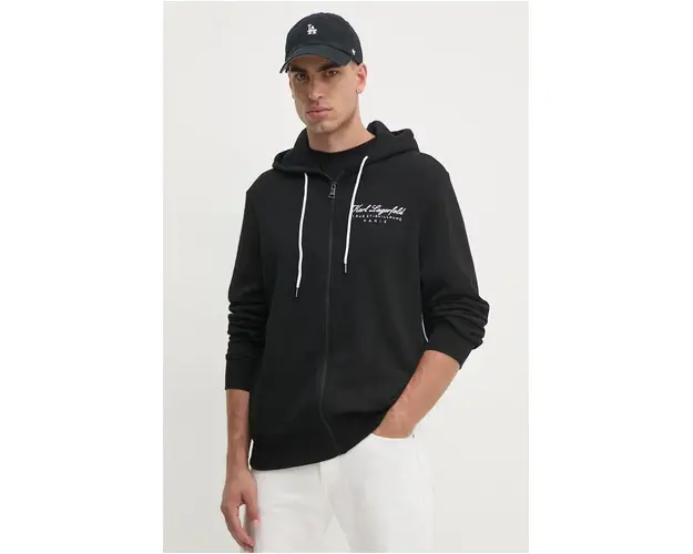 Karl Lagerfeld bluza barbati, culoarea negru, cu gluga, cu imprimeu, 246M4401