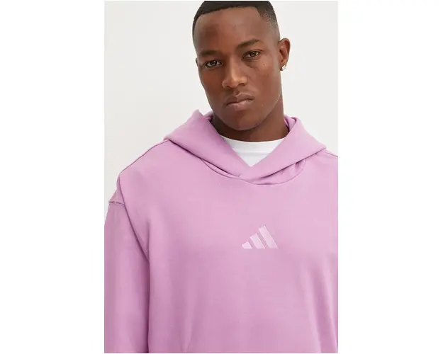adidas hanorac de bumbac All SZN barbati, culoarea violet, cu gluga, neted, IY4160