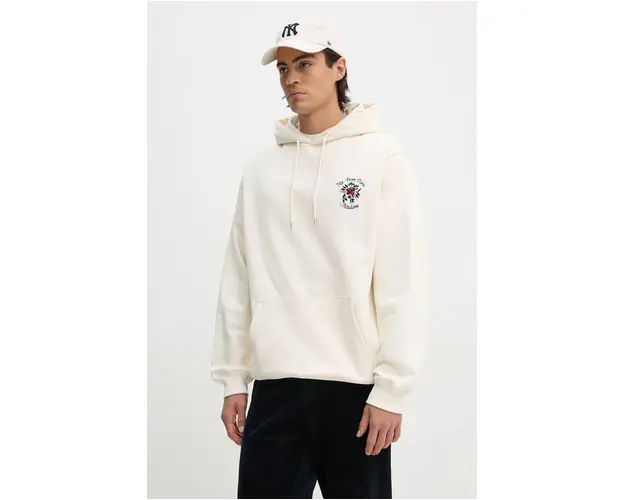 Drôle de Monsieur hanorac de bumbac Le Hoodie Slogan Fleurs barbati, culoarea bej, cu gluga, cu imprimeu, E.HO169.CO127.CM Le Hoodie Slogan Fleurs