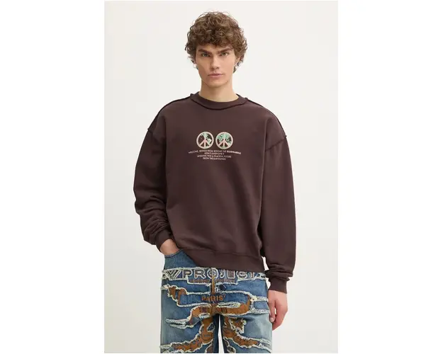BLUEMARBLE bluza barbati, culoarea maro, cu imprimeu, SW01.FL05B24