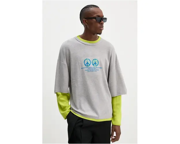 BLUEMARBLE pulover de lana barbati, culoarea gri, light, SW38.KN25B24