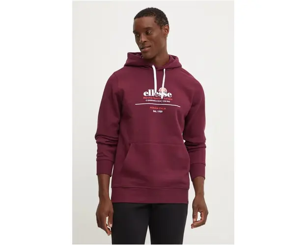 Ellesse bluza MVELLO barbati, culoarea bordo, cu gluga, cu imprimeu, SHX20948