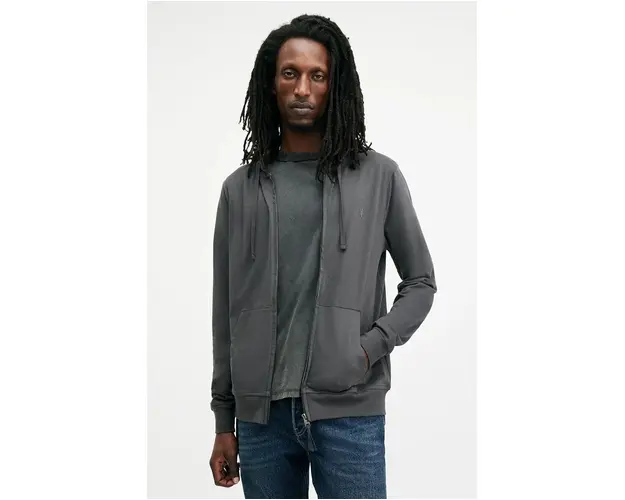 AllSaints hanorac de bumbac BRACE barbati, culoarea gri, cu gluga, neted, M032JB