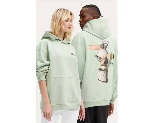 Filling Pieces hanorac de bumbac culoarea verde, cu gluga, cu imprimeu, 80614086001