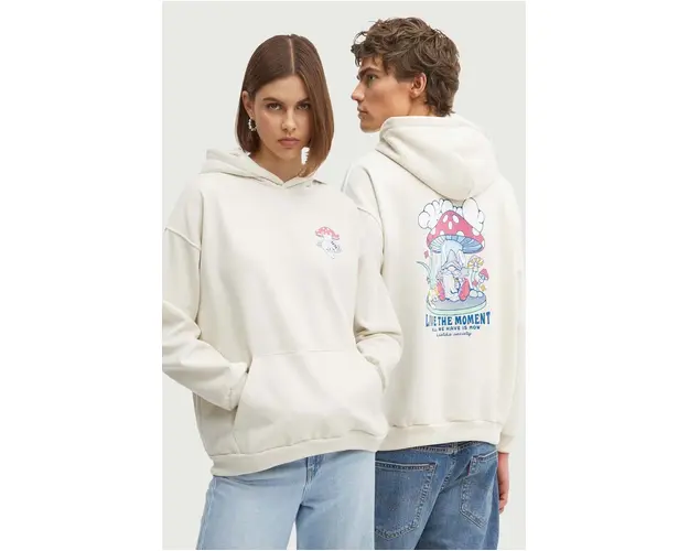 Kaotiko bluza culoarea bej, cu gluga, cu imprimeu, AP031-01-M002