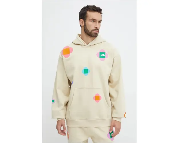 The North Face hanorac de bumbac TNF x Yinka Ilori culoarea bej, cu gluga, cu imprimeu, NF0A89C43X41