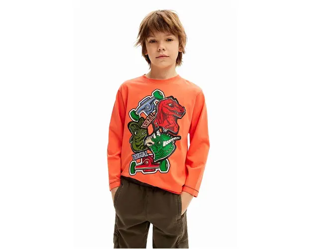 Desigual longsleeve din bumbac pentru copii culoarea portocaliu, cu imprimeu, 24WBTK07