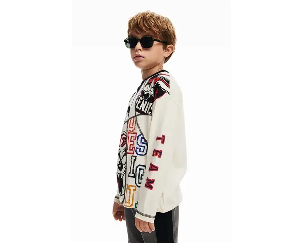 Desigual longsleeve din bumbac pentru copii LOONEY TUNES culoarea bej, modelator, 24WBTK06