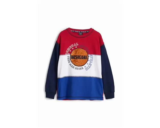 Desigual longsleeve din bumbac pentru copii culoarea albastru marin, cu imprimeu, 24WBTK05