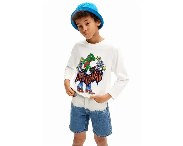Desigual longsleeve din bumbac pentru copii culoarea alb, cu imprimeu, 24WBTK03