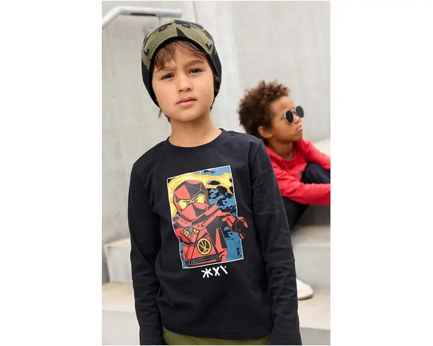 Lego longsleeve din bumbac pentru copii LWTANO 604 culoarea negru, cu imprimeu, 12011301