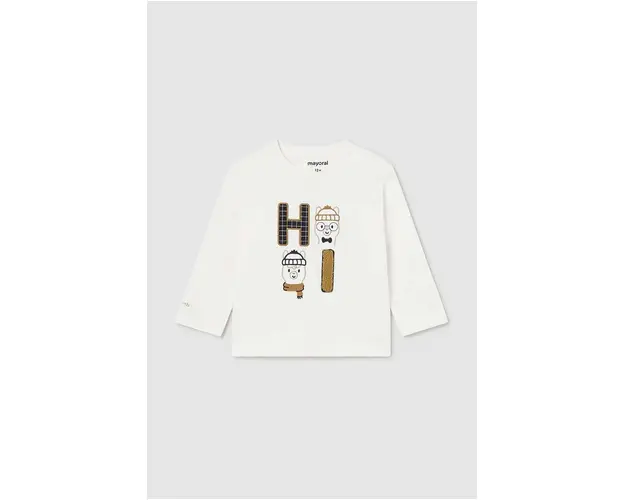 Mayoral longsleeve din bumbac pentru bebelusi culoarea bej, cu imprimeu, 2030