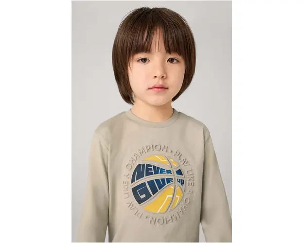 Mayoral longsleeve din bumbac pentru copii culoarea bej, cu imprimeu, 4050