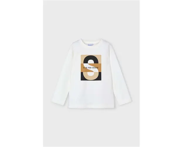 Mayoral longsleeve din bumbac pentru copii culoarea bej, cu imprimeu, 4051
