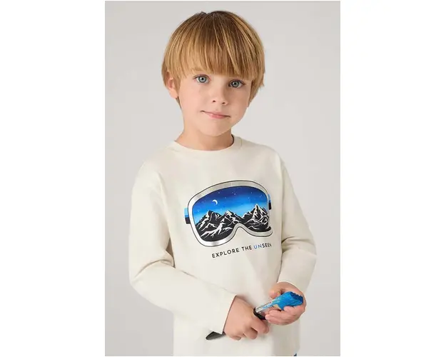 Mayoral longsleeve din bumbac pentru copii culoarea bej, cu imprimeu, 4056