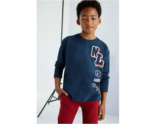 Mayoral longsleeve din bumbac pentru copii culoarea albastru marin, cu imprimeu, 7078