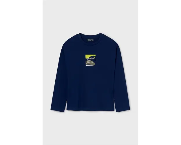 Mayoral longsleeve din bumbac pentru copii culoarea albastru marin, cu imprimeu, 7082