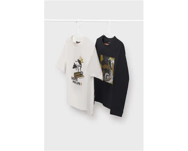 Mayoral longsleeve din bumbac pentru copii 2-pack culoarea verde, cu imprimeu, 7083