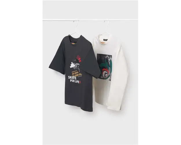 Mayoral longsleeve din bumbac pentru copii 2-pack culoarea gri, cu imprimeu, 7083