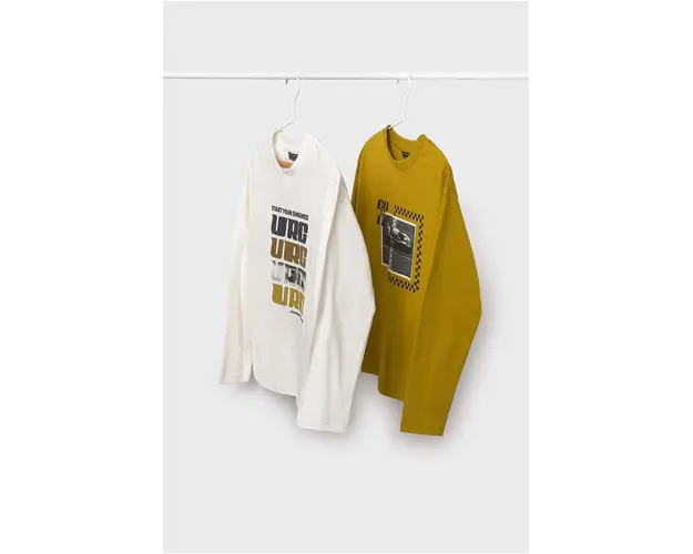 Mayoral longsleeve din bumbac pentru copii 2-pack culoarea verde, cu imprimeu, 7090