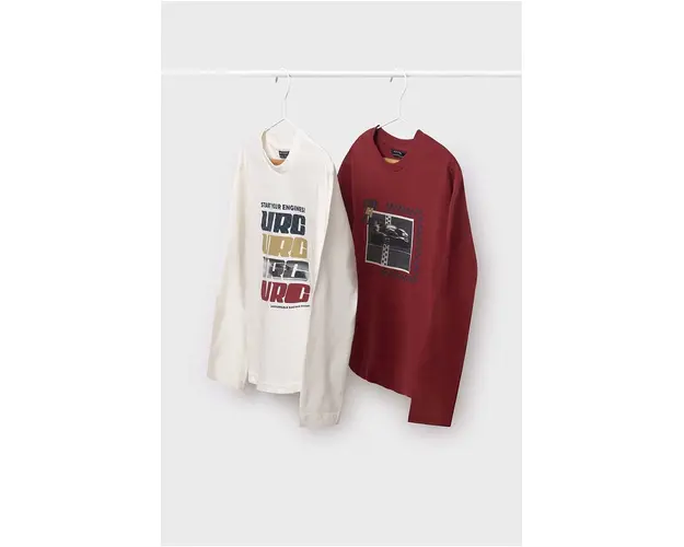 Mayoral longsleeve din bumbac pentru copii 2-pack culoarea rosu, cu imprimeu, 7090