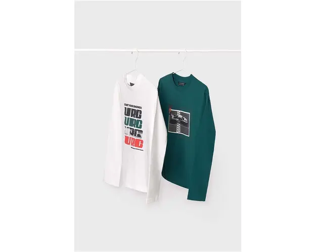 Mayoral longsleeve din bumbac pentru copii 2-pack culoarea verde, cu imprimeu, 7090