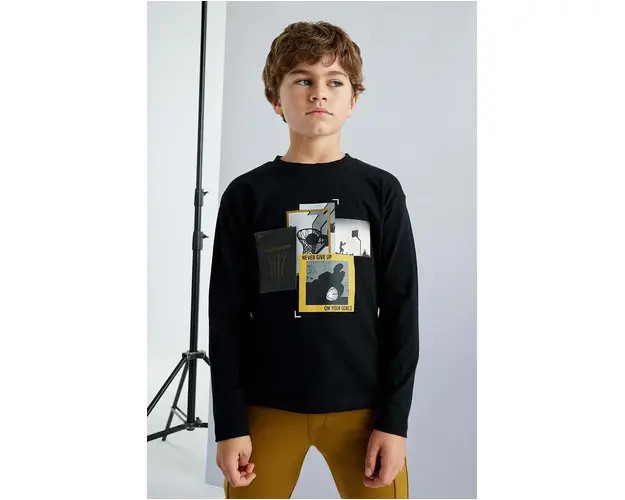 Mayoral longsleeve din bumbac pentru copii culoarea negru, cu imprimeu, 7092