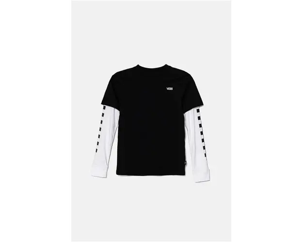 Vans longsleeve din bumbac pentru copii BY LONG CHECK TWOFER culoarea negru, cu imprimeu, VN0A49OYBLK1
