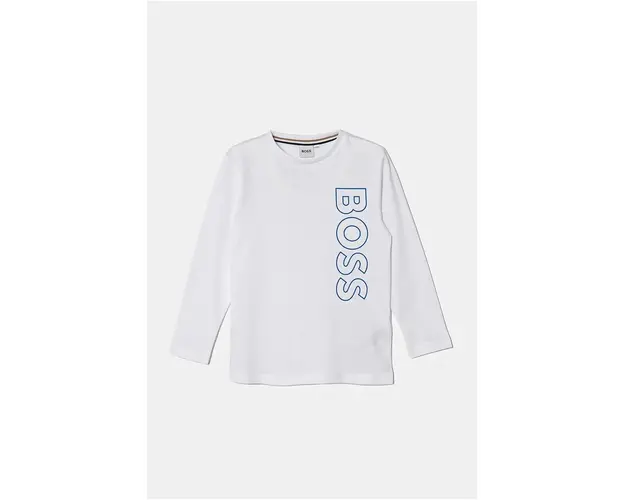 BOSS longsleeve din bumbac pentru copii culoarea alb, cu imprimeu, J51208