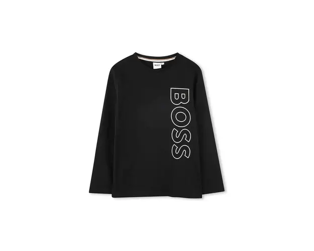 BOSS longsleeve din bumbac pentru copii culoarea negru, cu imprimeu, J51208