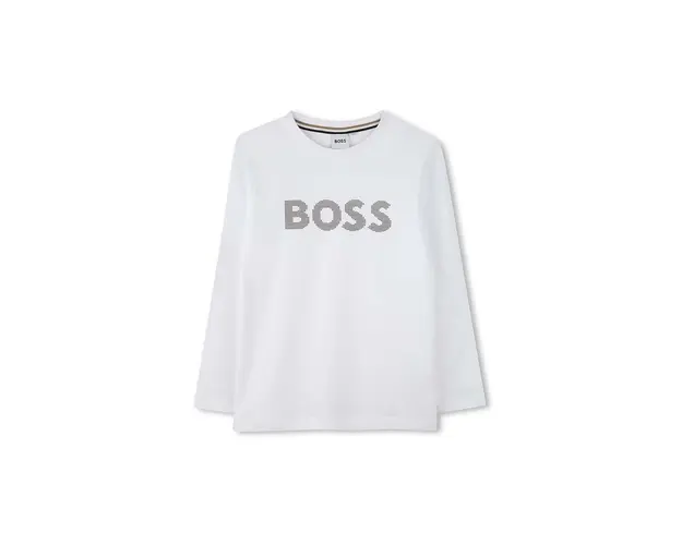 BOSS longsleeve din bumbac pentru copii culoarea alb, cu imprimeu, J51218