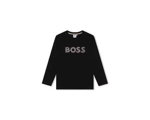 BOSS longsleeve din bumbac pentru copii culoarea negru, cu imprimeu, J51218