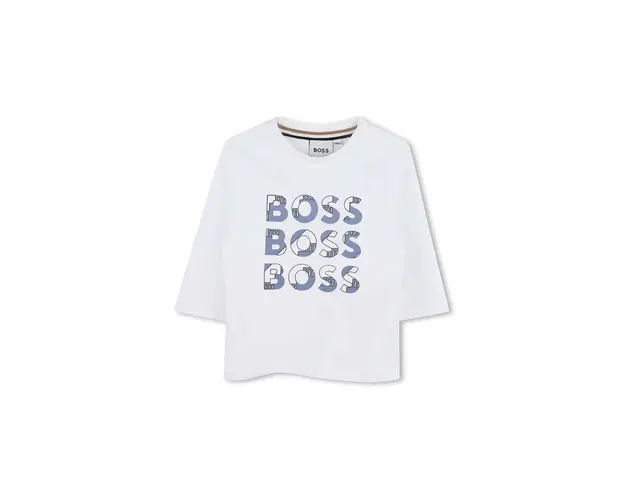 BOSS longsleeve din bumbac pentru bebelusi culoarea alb, cu imprimeu, J51291
