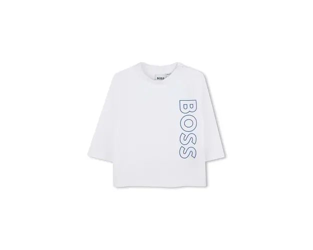 BOSS longsleeve din bumbac pentru bebelusi culoarea alb, cu imprimeu, J51293