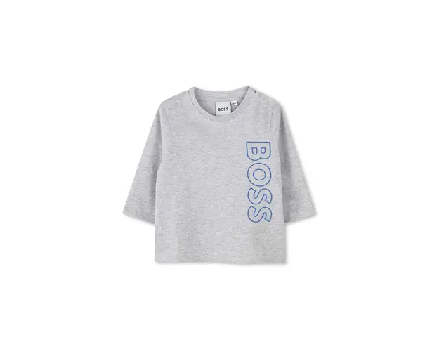 BOSS longsleeve din bumbac pentru bebelusi culoarea gri, cu imprimeu, J51293