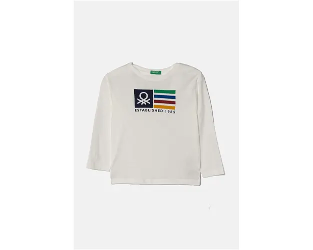 United Colors of Benetton longsleeve din bumbac pentru copii culoarea alb, cu imprimeu, 3I1XG10F2