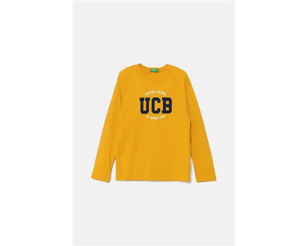 United Colors of Benetton longsleeve din bumbac pentru copii culoarea galben, cu imprimeu, 3I1XG10F2