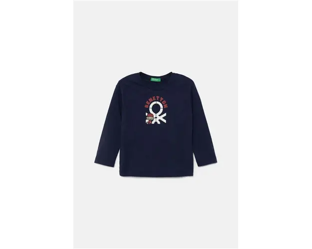 United Colors of Benetton longsleeve din bumbac pentru copii culoarea albastru marin, cu imprimeu, 3I1XG10F2