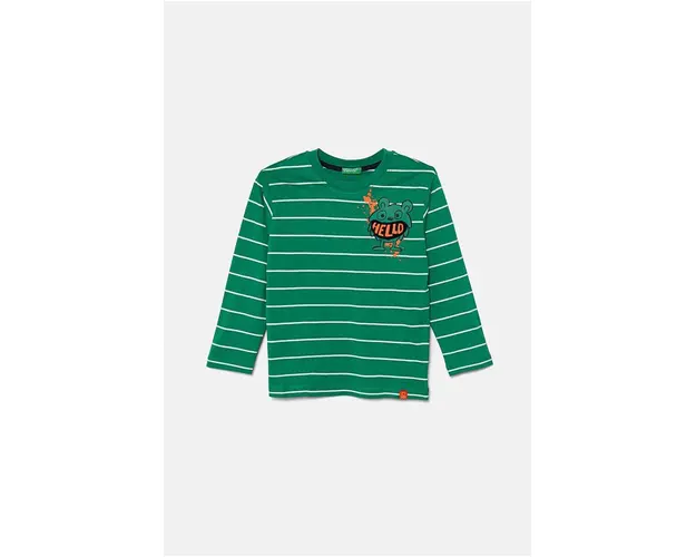 United Colors of Benetton longsleeve din bumbac culoarea verde, modelator, 3KUYG10FD