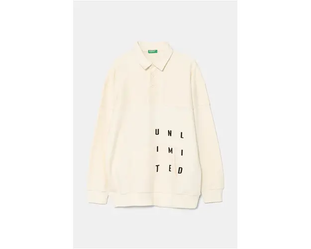 United Colors of Benetton bluza copii culoarea bej, cu imprimeu, 3WNCC301O